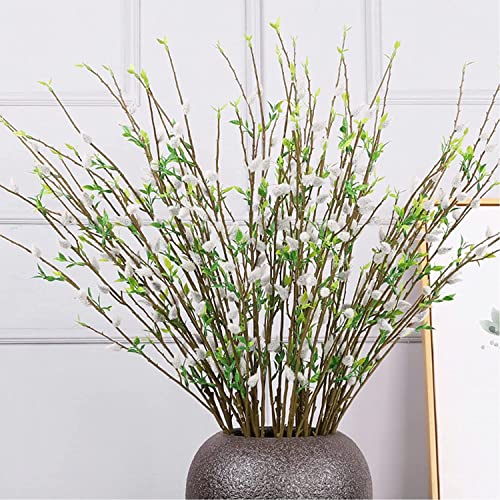 ACOOH 6Pcs Artificial Pussy Willow Branches for Vases,33In Dried Faux Pussywillows Long Stem Artificial Flowers for Tall Vase Fake Ficus Twig for Home Hotel Office Bedroom Decor (White)