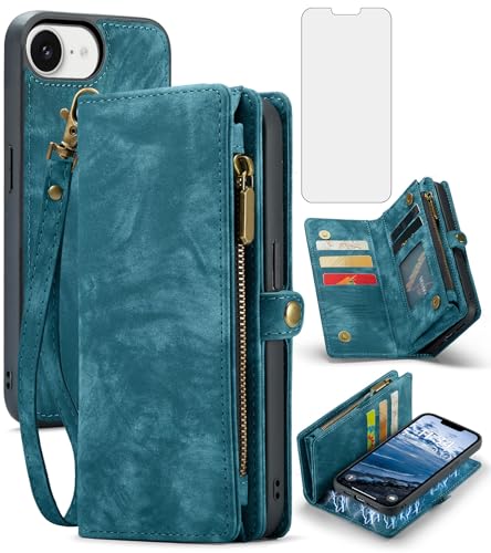 Coque iPhone 16e anti-chute avec protège-écran et fermeture éclair anti-perte