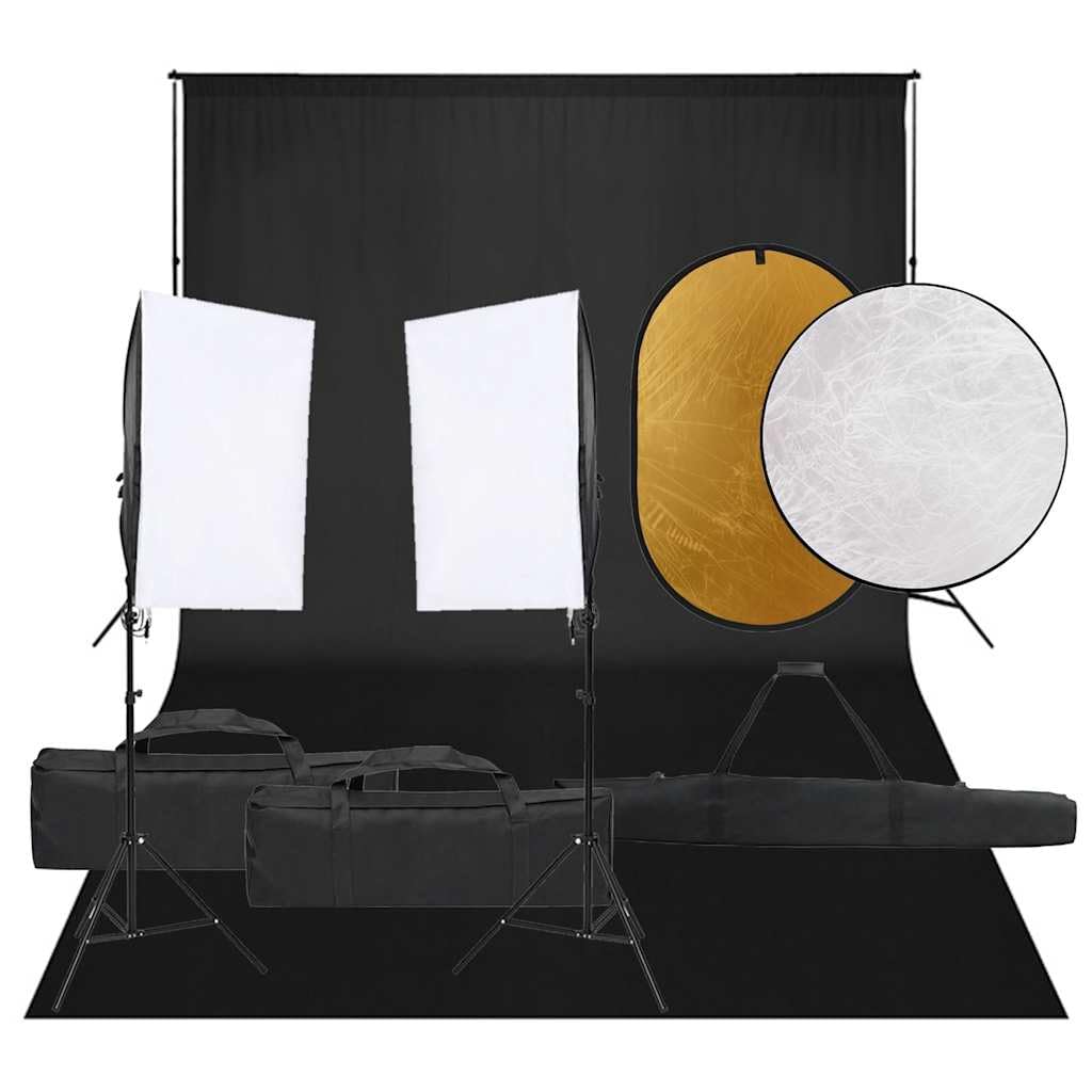 vidaXL Kit de Estudio fotográfico con Set de Luces, Fondo y Reflector