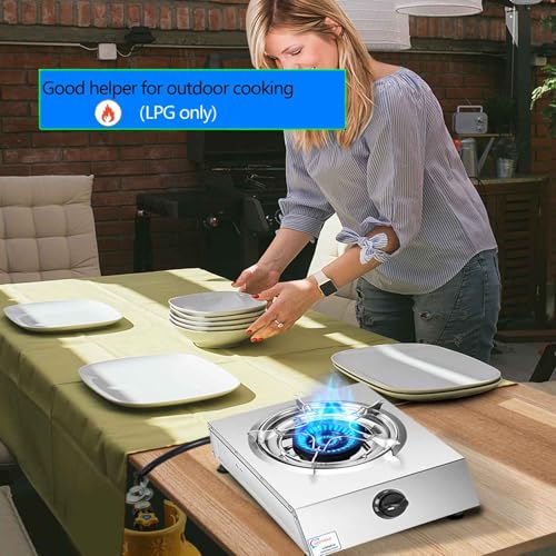 Image of Horynar Propane Stove Single Burner Propane Stove 1 Burner 12,000 BTU Auto Ignition Gas Stove with CSA Hose for Outdoor Cooking,Emergency