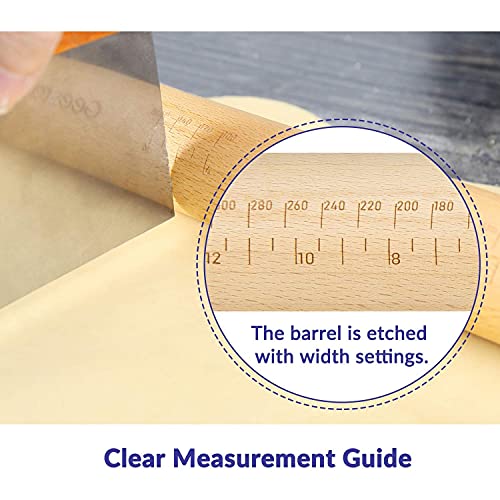 Image of Geesta Adjustable Wood Rolling Pin with 5 Thickness Rings, Precise Dough Roller Handle Press Design with Measurement Guide for Baking Fondant, Pie Crust, Cookie, Pastry - Baking Essential
