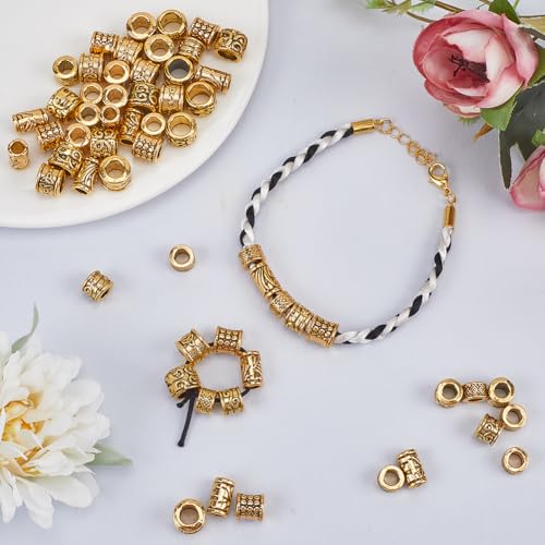 SOFPLATE 1 Box 60pcs Alloy Large Hole Spacer Beads Tibetan Spacer Beads Gold Antique Golden European Rondelle Round Metal Tube Hollow Column Bead Bulk for jewellery Making Women DIY Crafts Accessories - Image 4