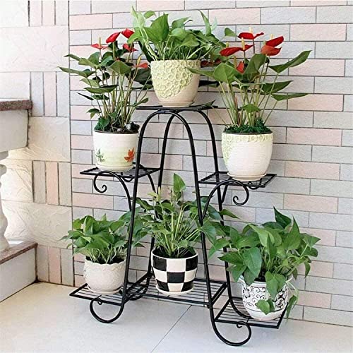 Image of Pivalo 6 Tier Flower Plant Stands Living Room Flower Pot Shelf Decorative Multi Rack Planter Stand for Balcony Terrace Indoor & Outdoor (32x10x29 in, Black, 1 Piece)