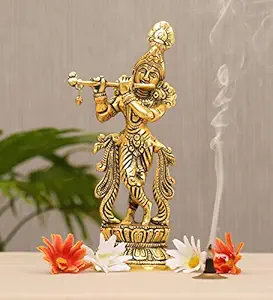 KridayKraft Lord Krishna Metal Statue,Krishna Murti Playing Flute for Temple Pooja,Decor Your Home,Office & Gift Your Relatives,Showpiece Figurines,Religious Idol,Gift Article...