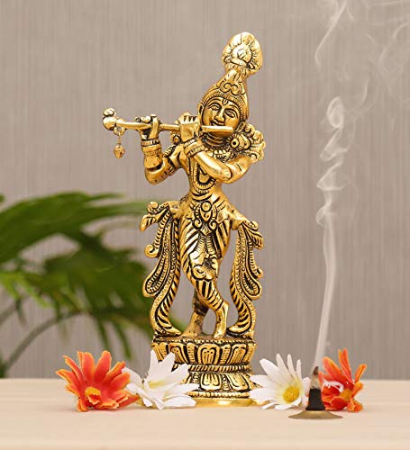 KridayKraft Lord Krishna Metal Statue,Krishna Murti Playing Flute for Temple Pooja,Decor Your Home,Office & Gift Your Relatives,Showpiece Figurines,Religious Idol,Gift Article...