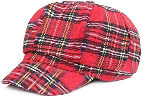 Soultopxin Womens Plaid Flat Cap Mens Ivy Gastby Cabbie Cap Unisex Cotton Newsboy Cap (Style-038-Red)