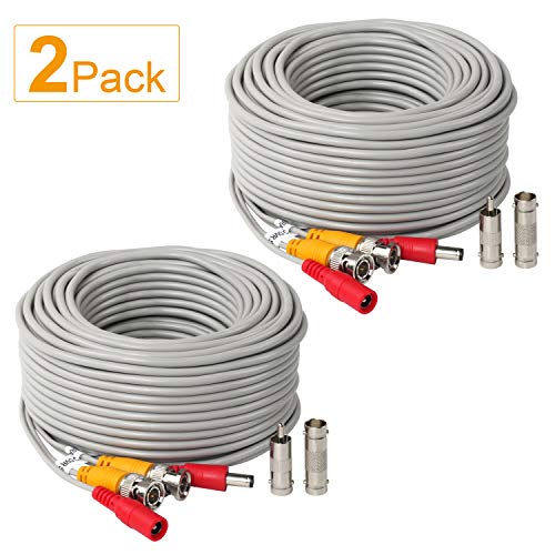 2Pack 50Feet BNC Vedio Power Cable Pre-Made Al-in-One Camera Video BNC Cable Wire