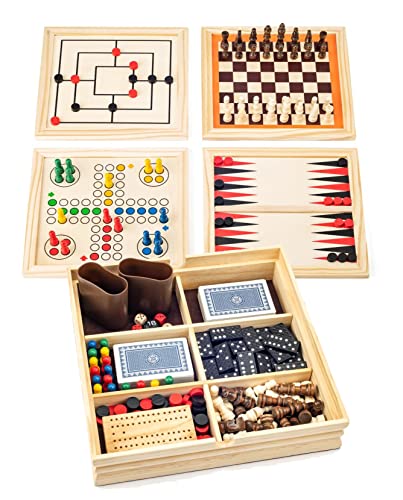 Spielesammlung Deluxe aus Holz 5 Spiele Schach Backgammon Ludo UVM Cover