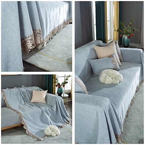 Couverture de canapé bleu gris clair plaid grand format 180x300cm - 6