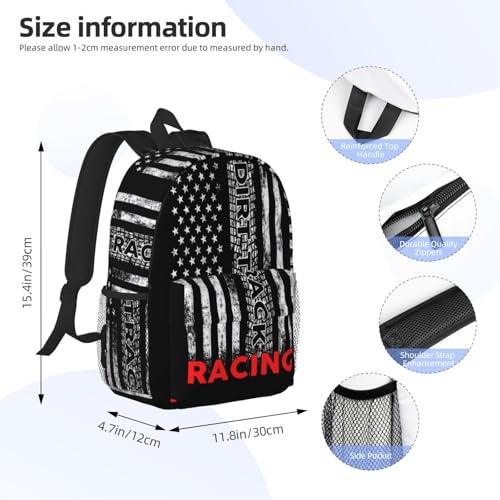 Dirt Track Racing American Flag Backpack 15 Inch Laptop Backpacks Casual Daypack Travel Rucksack Sport Backpack Adjustable Straps Work Bags for Gym Camping Hiking4
