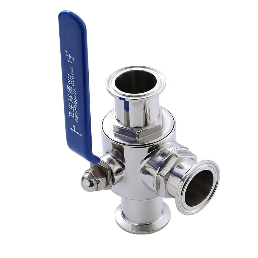 Vanne à bille 3 voies T SS316 19mm ferrule 50.5mm pour tuyauterie
