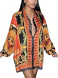 Women's Floral Print T-Shirt Dress - Button Down Long Sleeve Collar Loose Blouse Tops Mini Dress...