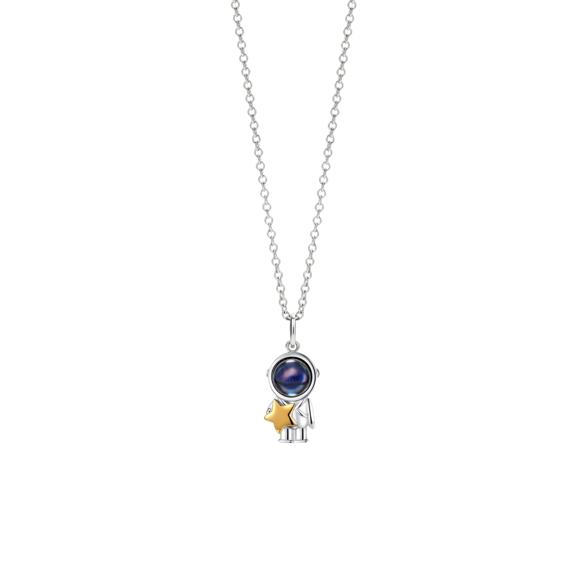 PERIMADE Collana con proiezione fotografica personalizzata con immagine personalizzata Astronauta Star Moon Collana personalizzata Testo e amore in 100 lingue Ciondolo in argento Sterling Regalo