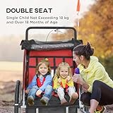 HOMCOM 2 Seat Bike Trailer for Kids, Baby Bike Stroller with 5 Point Harness, Child Bicycle Trailer with Safety Flag, Reflectors, Windproof Curtain, for 18+ Months, Red - Image 4