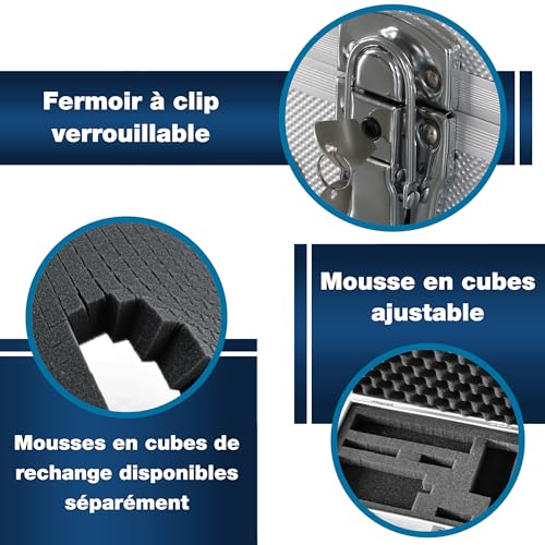 PeakTech 7265 – Mallette Universelle pour Instruments de Mesure, Mallette Robuste en Aluminium, Compartiment à Outils, Cube en Mousse, Rembourrage en Mousse, XL - 390 x 280 x 100 mm – vue 6