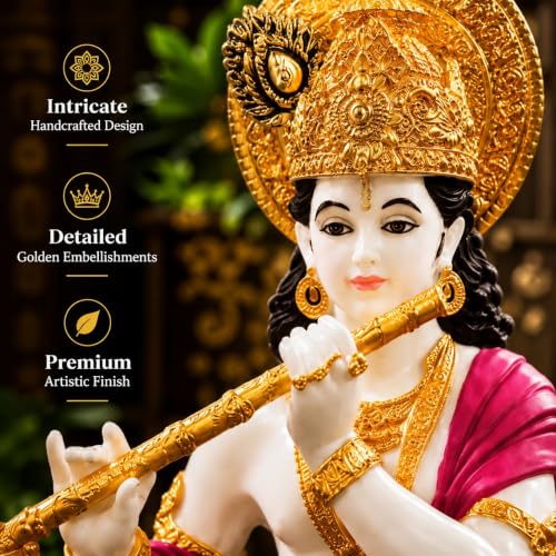 Image of ARMONIA Lord Krishna Idol Marble Dust Statue Murti | Krishana Sculpture for Home Decor, Pooja, Mandir & Gifting Item |Best Gift for Housewarming (14.9 Inches, Multicolor) (Including Microfiber Cloth)