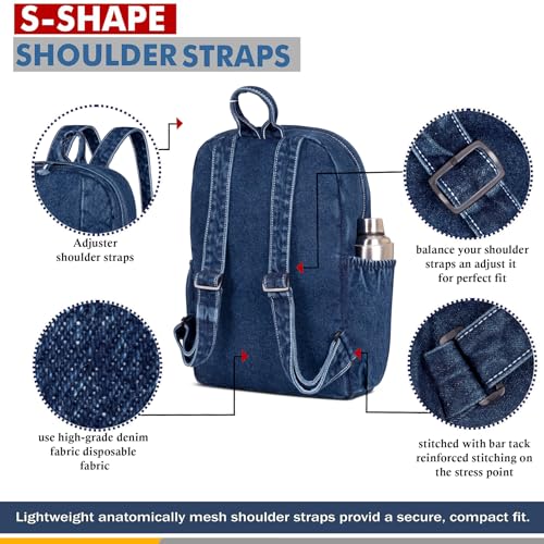 ZAINTO Denim Backpacks for men and women Stylish Outdoor Dark Blue - Image 6