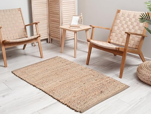 Tapete decorativo de yute natural 2'x3' tejido a mano miniatura 4