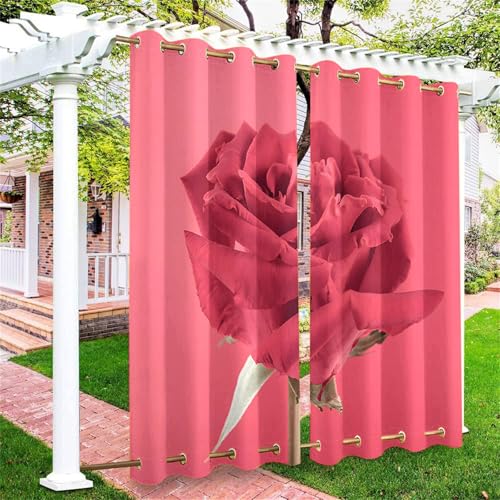 Hiseng Cortina de Exterior Impermeable Ojales Superior e Inferior, Patrón Flor de Rosa 3D Cortinas Opacas Termicas Resistentes al Sol 2 Piezas para Jardin Terraza (Flor 1,137x304cm)