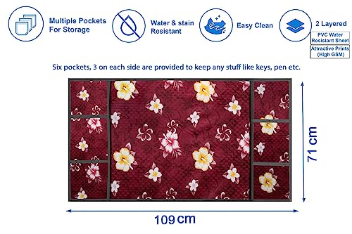 Image of The Furnishing Tree Fridge Top Cover Compatible for Samsung RR23C2F249U /HL, 215 LTR WxL 71x109 in CM Floral Pattern Red