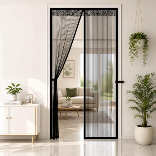 Image of Door Net for Home Entrance 200 * 100cm Black Magnetic Net for Door Auto-Closing Insect Screen to Keep Mosquito Out