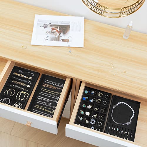 Image of ProCase Stackable Jewelry Organizer Trays for Drawers, Jewelry Drawer Inserts Container Display Case Storage for Earring Necklace Rings Bracelet with Removable Dividers -Allblack, 4 Layers