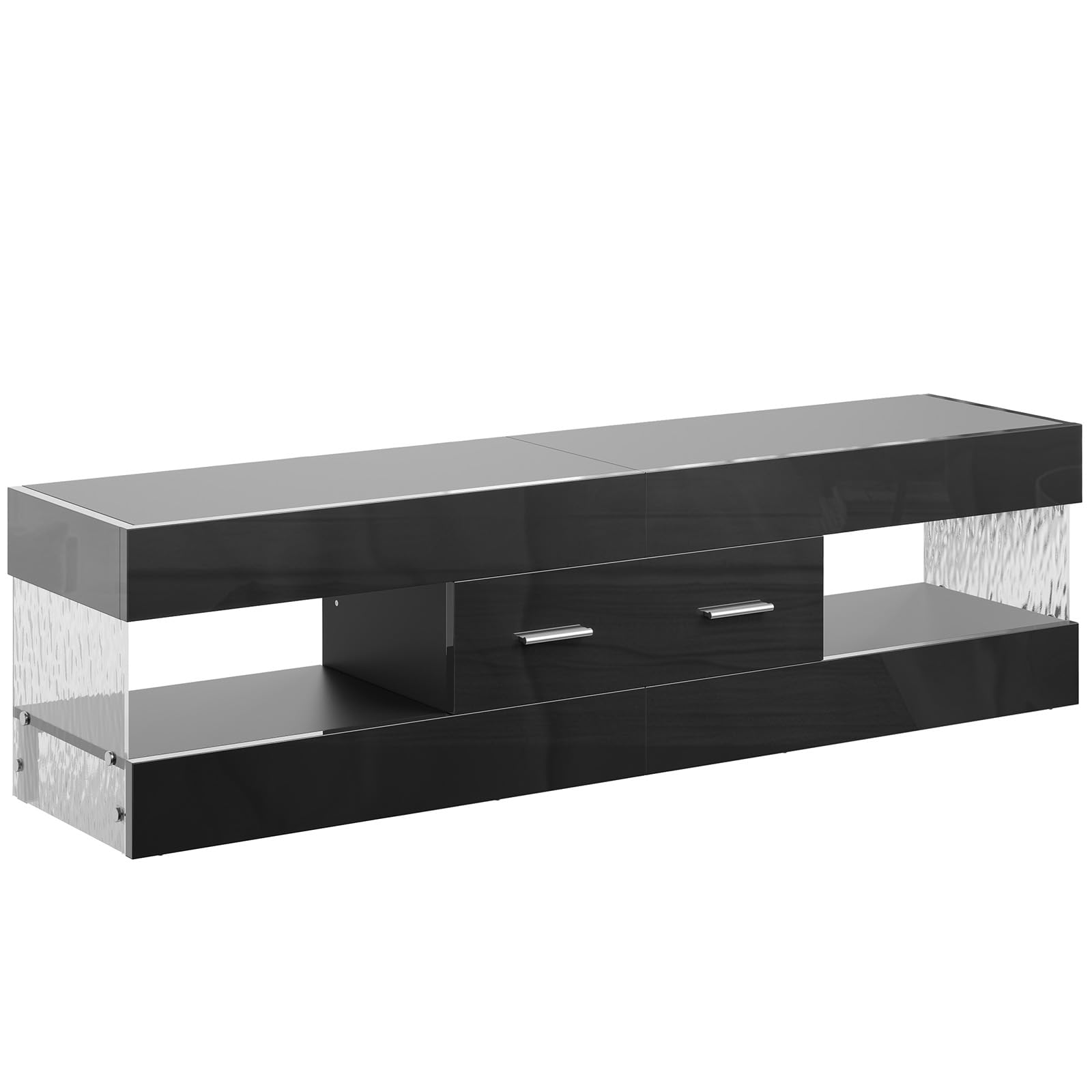 Bestier Mobile TV per TV da 65 pollici,moderno mobile TV laccato lucido,centro di intrattenimento a LED con ampio cassetto,consolle TV per soggiorno e camera da letto(nero)