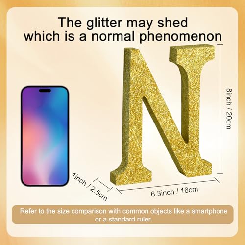 Image of TONIFUL 8 Inch Gold Glitter Letter N Table Centerpiece A-Z Gold Birthday Party Decorations,Gold Alphabet N for Birthday,Chrismas,Graduation,Bridal Shower,Wedding,Anniversary Party Supplies