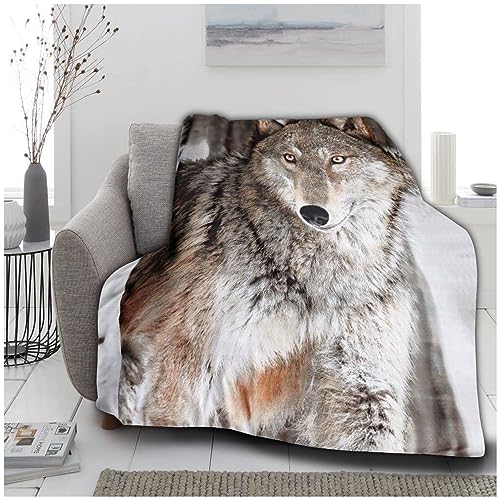VELVETIO Premium Thermal Warm Wildlife Wolf Blankets, Super Soft Fleece 3D Animal Print Throw, Large Cuddly & Fluffy Blanket For Sofa Couch, 150 x 200cm