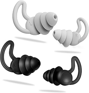 2 Pairs Ear Plugs for Sleeping Soft Silicone Noise Reduction Earplugs, Noise Reduction Earplugs, Reusable Ear Plugs Noise Cancelling Earplugs for Snoring Sleeping Studying Airplanes (Black + White)