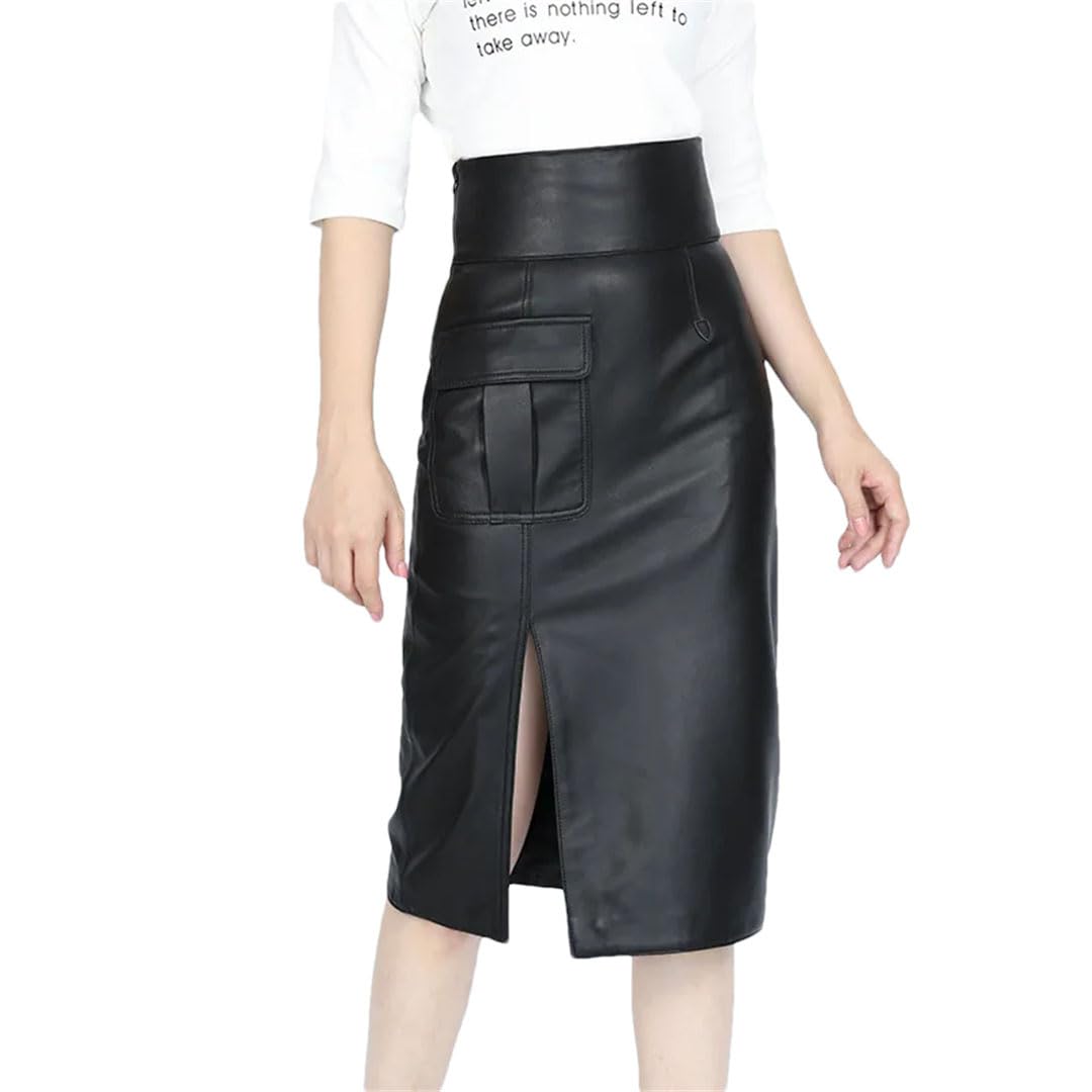 Damskie długie spódnice z prawdziwej skóry z wysokim stanem Lady Split Sexy Wrap Pencil Maxi Spódnica