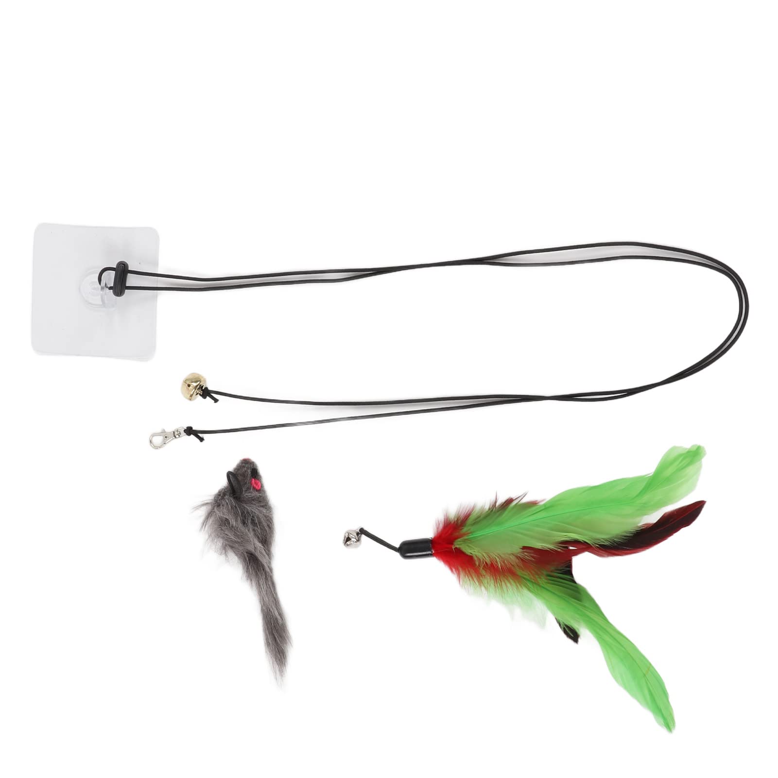 Juguete Divertido para Colgar para Gatos, Juguete Interactivo con Plumas y Ratón, Longitud de Cuerda Ajustable, para Hacer Ejercicio para Gatos para Interiores y Exteriores, Material de