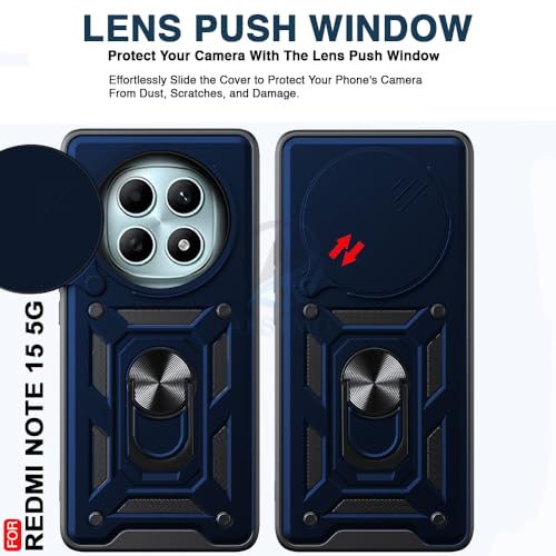Image of AESTMO Tough Armor Redmi Note 15 5G / Poco M8 5G Bumper Back Case Cover | Ring Holder & Sliding Camera Shield Cover | 360 Degree Protection Back Case Cover for Redmi Note 15 5G / Poco M8 5G (Blue)