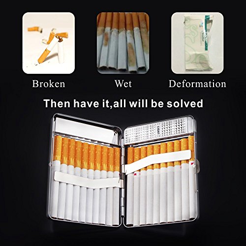 Cigarette Case with Lighter USB Lighter Cigarette Box 2 in 1 Electronic Rechargeable Flameless Windproof Lighters Hold 20pcs Regular Cigarettes (Silver Dragon)