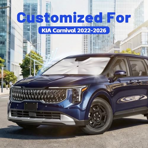 Image of Car Windshield Sun Shade for Kia Carnival 2022-2026 -[Reflective Coated Fabric] Sunshade Umbrella for Front Window, Car Shades Sun Visor Keep Car Cool and Protects Interior, 1:1 Exact Fit