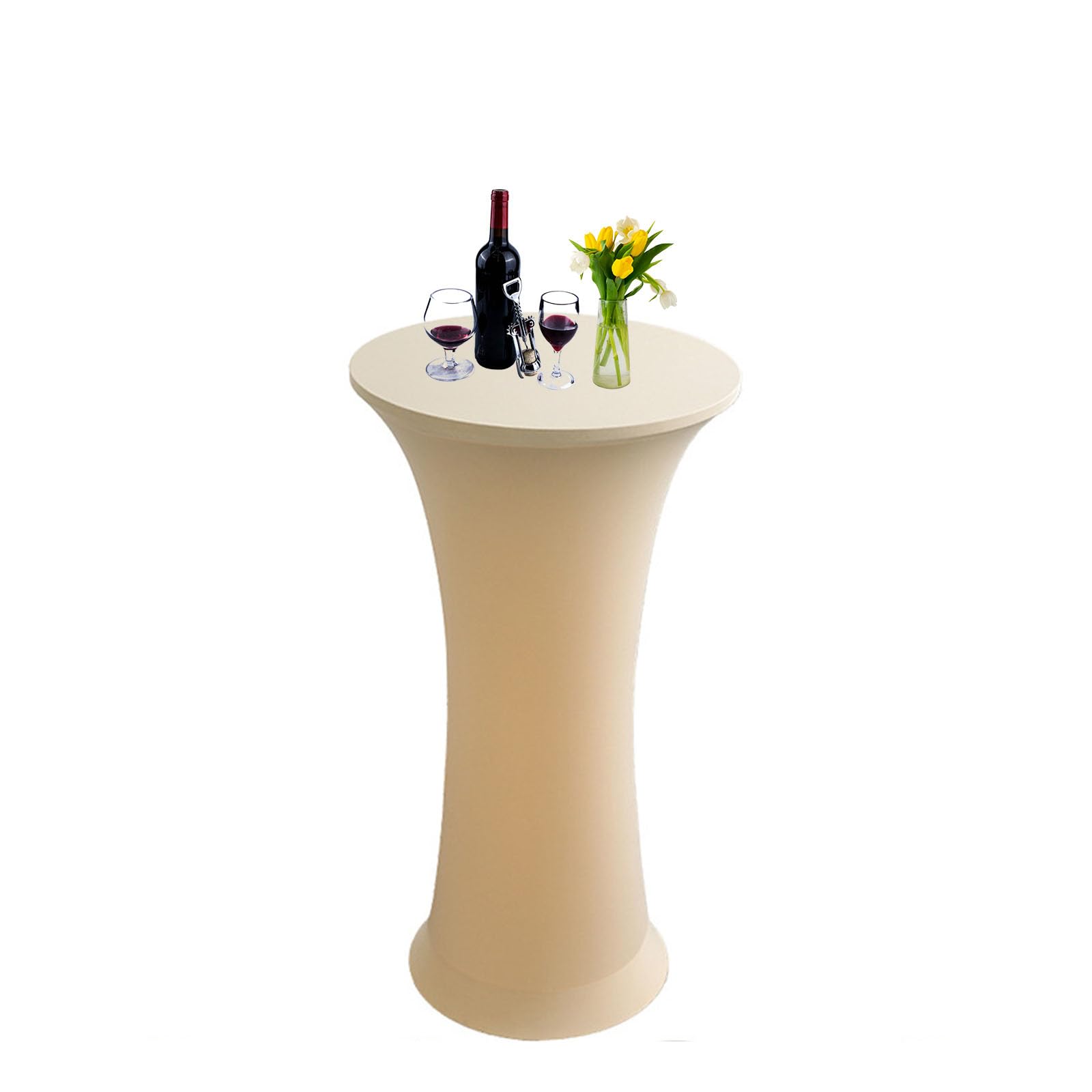 Highdi Spandex Cocktail Table Covers, Stretch Poseur Table Covers for Parties Round Fitted Cocktail Tablecloth for Wedding, Party, Birthday, Home & Event Decoration (80cm,Tan)