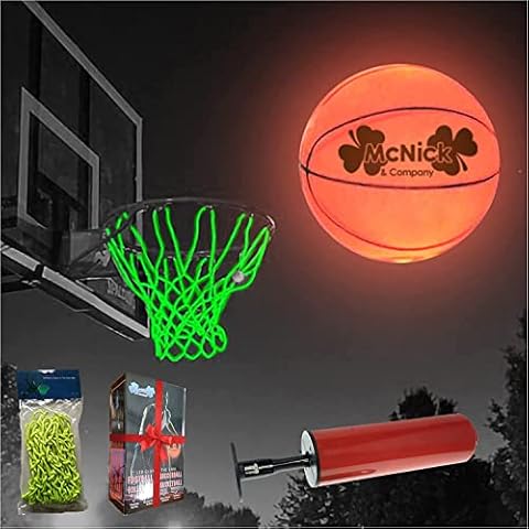 Glow in The Dark Basketball Net Hoop Pair - LED Lighted Smart Basketball Goal with Glowing Hoop Net - Nightime Light Up Glow Hoop Outdoor - Heavy Duty Basketball Air Pump Included Cover