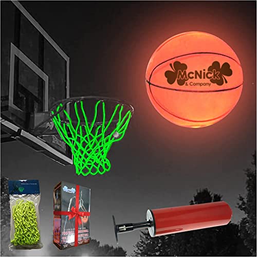Glow in The Dark Basketball Net Hoop Pair - LED Lighted Smart Basketball Goal with Glowing Hoop Net - Nightime Light Up Glow Hoop Outdoor - Heavy Duty Basketball Air Pump Included