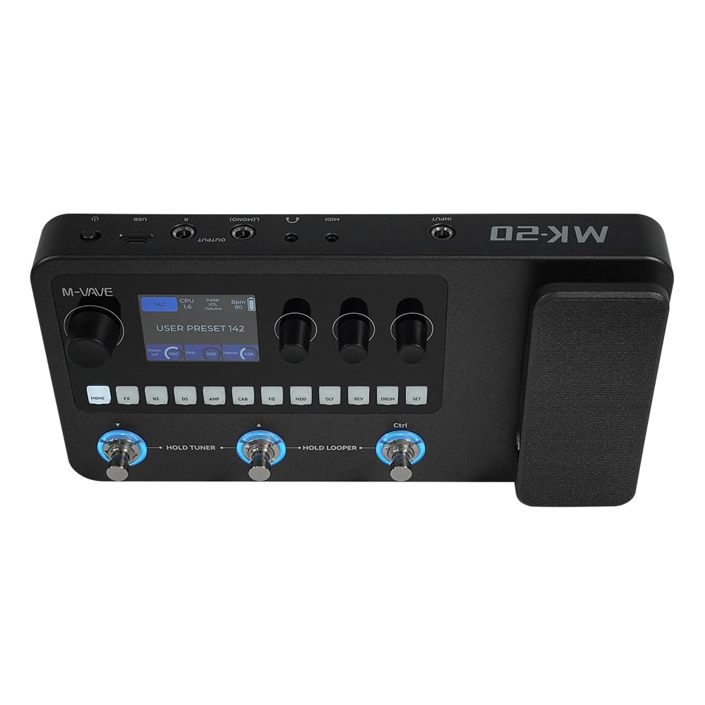 Procesador multiefectos M-VAVE MK-20: Más de 320 efectos, cadena de 10 módulos, 150 presets, Bluetooth y USB-C para guitarra y bajo