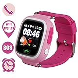  Niños Reloj Inteligente GPS Rastreador Localizador anti-lost Seguridad Niños Reloj de Pulsera SOS Llamadas SIM Podómetro Smartwatch Compatible con iPhone y Android Smartphone (Rosa)