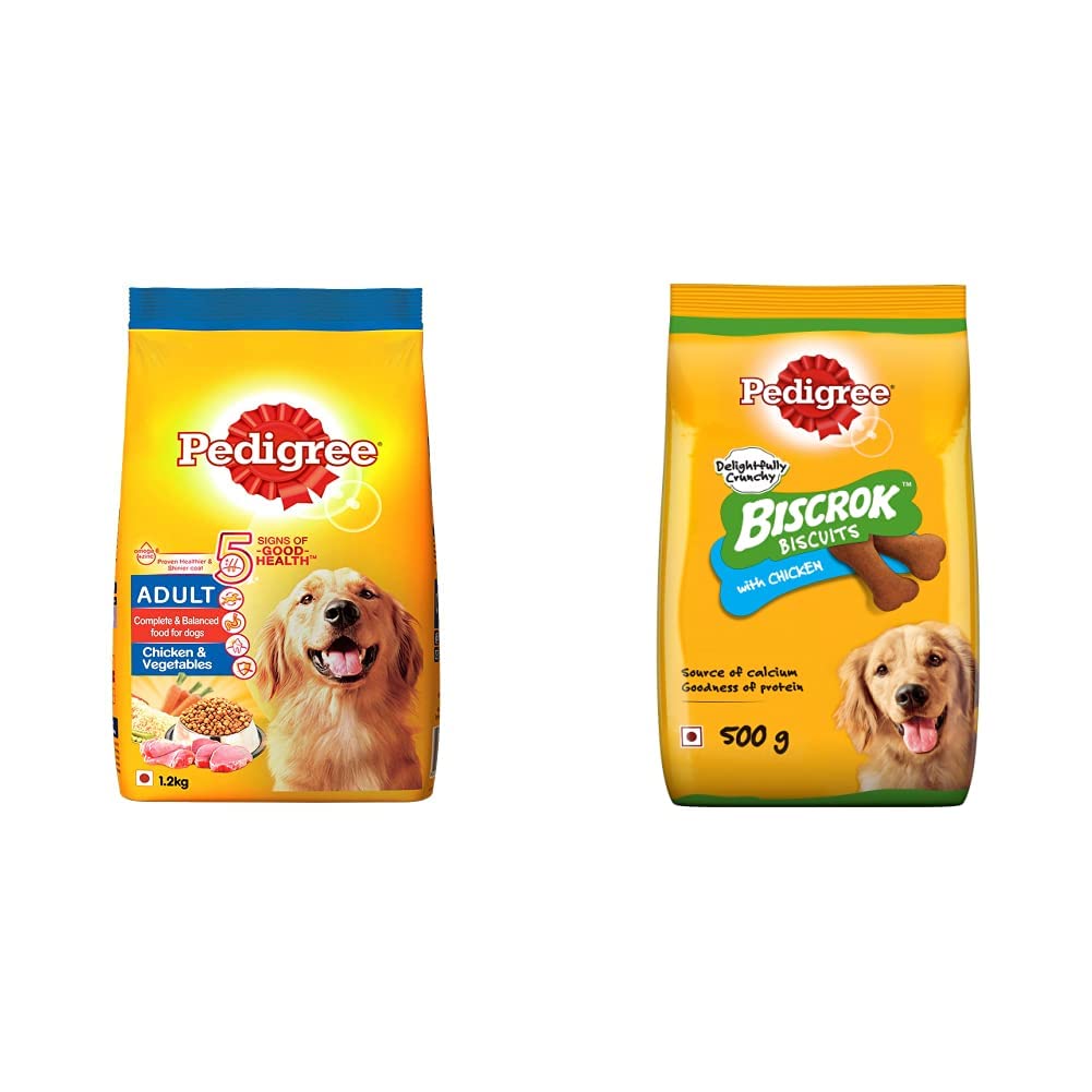 Pedigree Adult Dry Dog Food- Chicken & Vegetables, 1.2kg Pack & Biscrok Biscuits Dog Treat (Above 4 Months) Chicken Flavour, 500g Pack (B0927QK4B7) Amazon Price History, Amazon Price Tracker
