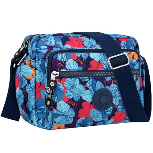 NEWIROVE Umhängetasche Damen Mittelgroß Nylon Wasserdicht Crossbody Bag Leichte Schultertasche Damen Handtaschen Mit Vielen Fächern Sportlich Umhängetasche Für Einkaufen, Reisen, Schule,Blume
