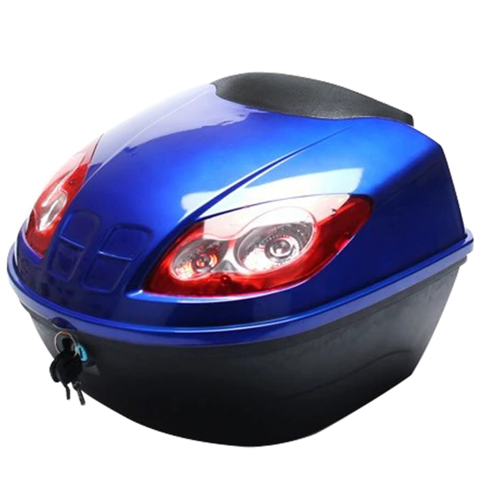Boîte Arrière De Moto Durable avec Accessoires De Montage Et Éclairage De Nuit Caisse De Rangement pour Scooter,Bleu,35x38x28cm