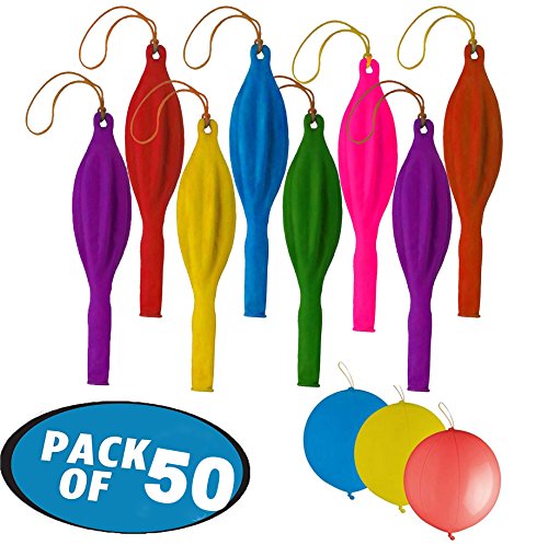 Originalidad 50Pcs 18 Inches Neon Punch Balloons for Kids, Assorted Color Punching Balloons with Rubber Band Handles, Fun-Filled Deluxe Large Neon Toys Fun Punch Ball
