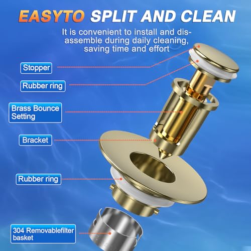 Image of Bathroom Sink Drain Strainer,(3PCS) Pop-up Sink Drain Strainer with Removable Stainless Steel Strainer Basket Hair Catcher, Bathroom Sink Strainer for Bathroom Sink Stopper Replacement