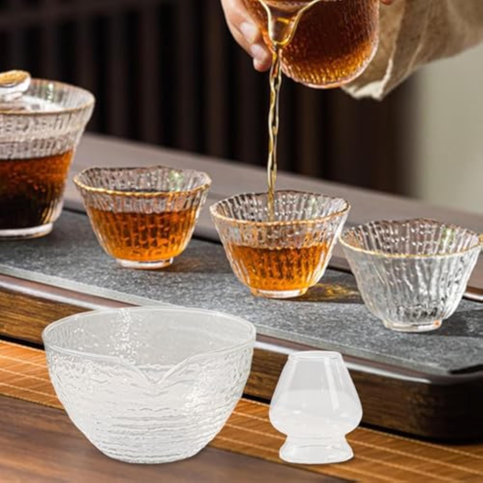 Japanese Matcha Bowl and Whisk Holder, Clear Glass