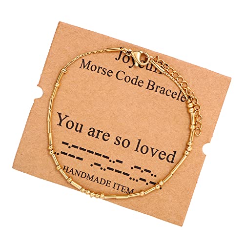 Image of JoycuFF Inspirational Morse Code Bracelets for Women Silver Beads Jewelry Encouragement Mantra Gifts for Her
