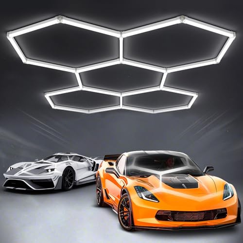 GNIUBBDB Plafonnier LED Hexagonal Pour Garage, Atelier, Sous-Sol, Salle De Sport, Entrepôt, 6500 K 5 HEX