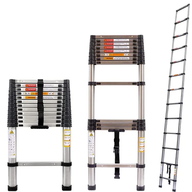 Image of Lukia 13-Steps (12.5 ft) Stainless Steel Telescopic Ladder with Leg Support