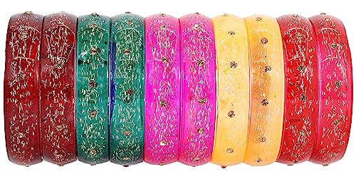 Image of NMII Glass with Glitter and Feather Design Glossy Finished Multicolor Kada Set For Girls and Women